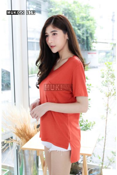 Oversized Side Slit V Tee with Pocket - No.519-XL