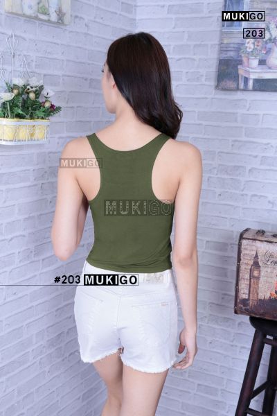 Racer Back Crop Top - No.203 - Army Green Soldier
