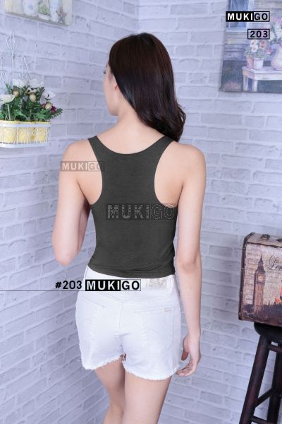 Racer Back Crop Top - No.203 - Dark Denim Gray