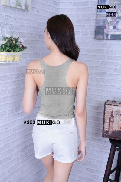 Racer Back Crop Top - No.202 - Light Denim Gray