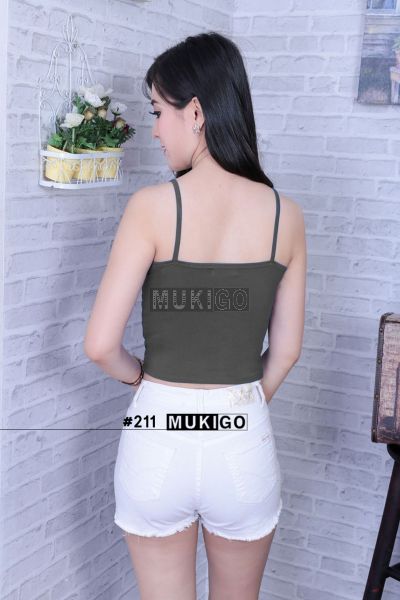 Spaghetti Crop Top - No.211 - Black Gray