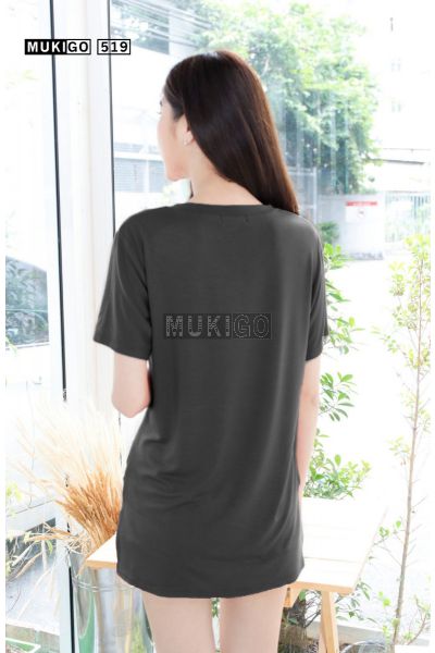 Oversized Side Slit V Tee with Pocket - Black Gray