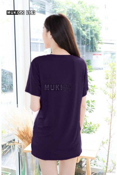 Oversized Side Slit V Tee with Pocket - Dark Violet