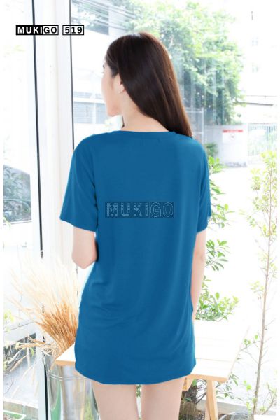 Oversized Side Slit V Tee with Pocket - Deep Blue Sea