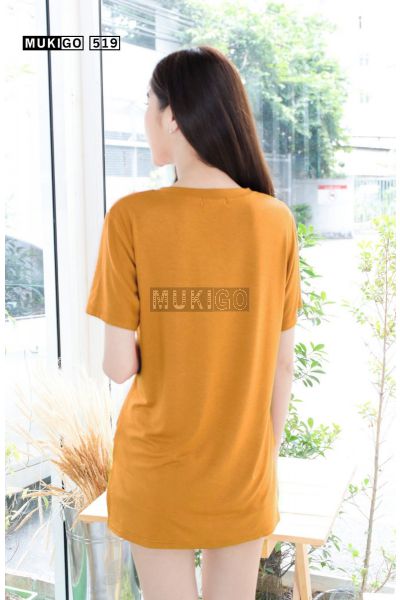 Oversized Side Slit V Tee with Pocket - Gold