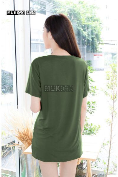 Oversized Side Slit V Tee with Pocket - Army Green Soldier