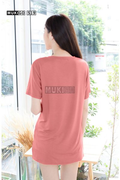 Oversized Side Slit V Tee with Pocket - Light Red Brick