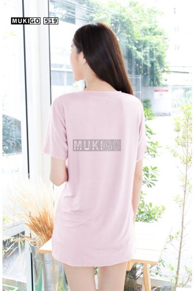 Oversized Side Slit V Tee with Pocket - Nude