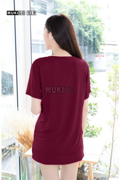 Oversized Side Slit V Tee with Pocket - Red Burgundy