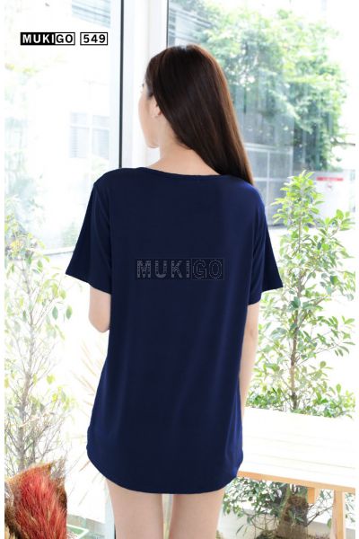 Oversized V Tee with Pocket (Round bottom shaped)-NavyBlue-007
