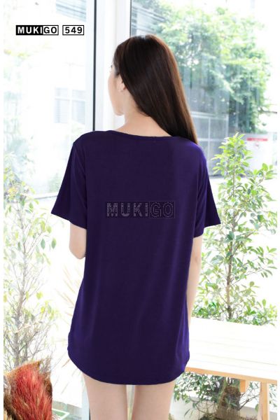 Oversized V Tee with Pocket (Round bottom shaped)-DarkViolet-021