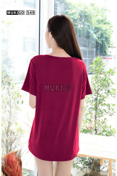 Oversized V Tee with Pocket (Round bottom shaped)-RedBurgundy-020
