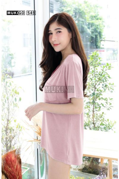 Oversized V Tee with Pocket (Round bottom shaped)-Nude-024