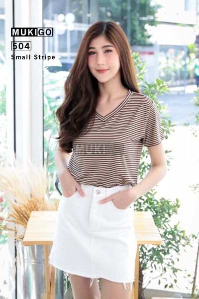Basic V Tee - Small Stripe - No.504-SmallST