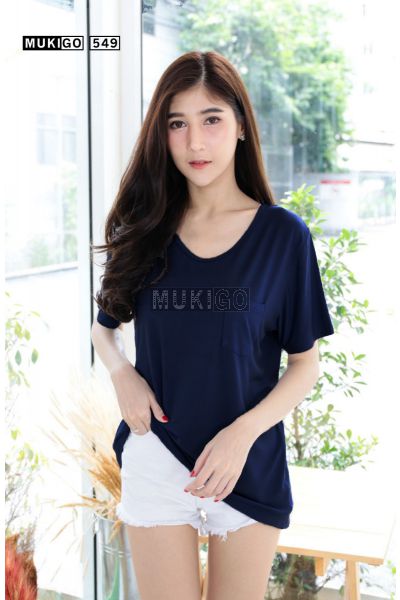 Oversized V Tee with Pocket (Round bottom shaped)-NavyBlue-007