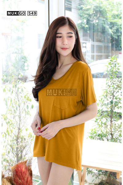 Oversized V Tee with Pocket (Round bottom shaped)-Gold-035