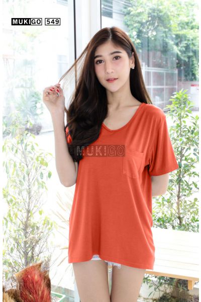Oversized V Tee with Pocket (Round bottom shaped)-OrangeBrick-017